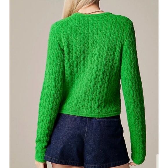 J Crew Odette Cable Knit Sweater Lady Jacket Sz Medium Cotton Blend Kelly Green - Picture 4 of 14